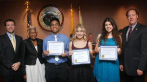 Adrianna Sabat is pictured 4th from the left. Joining her in the picture are (from left to right) NJAC Legislative Director Allen Weston, Union County Freeholder Vernell Wright, Arol Jan Millado and Sol Condo (Investors Bank Scholarship recipients), and Union County Freeholder Chairman Bruce Bergen